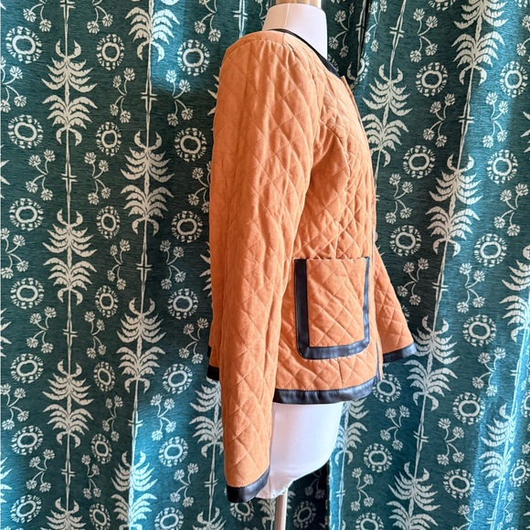 Etcetera Tan Black Quilted Faux Leather Trim Women's Jacket Size 6 - Picture 9 of 11